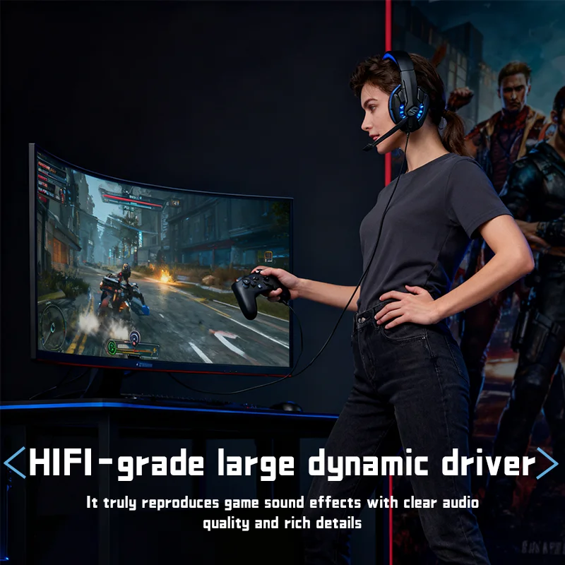 마이크가있는 유선 게임용 헤드폰 조정 가능한 PC베이스 스테레오 PS4 PS5 Xbox 스마트 폰 노트북 용 낮은 대기 시간 게이머 헤드셋