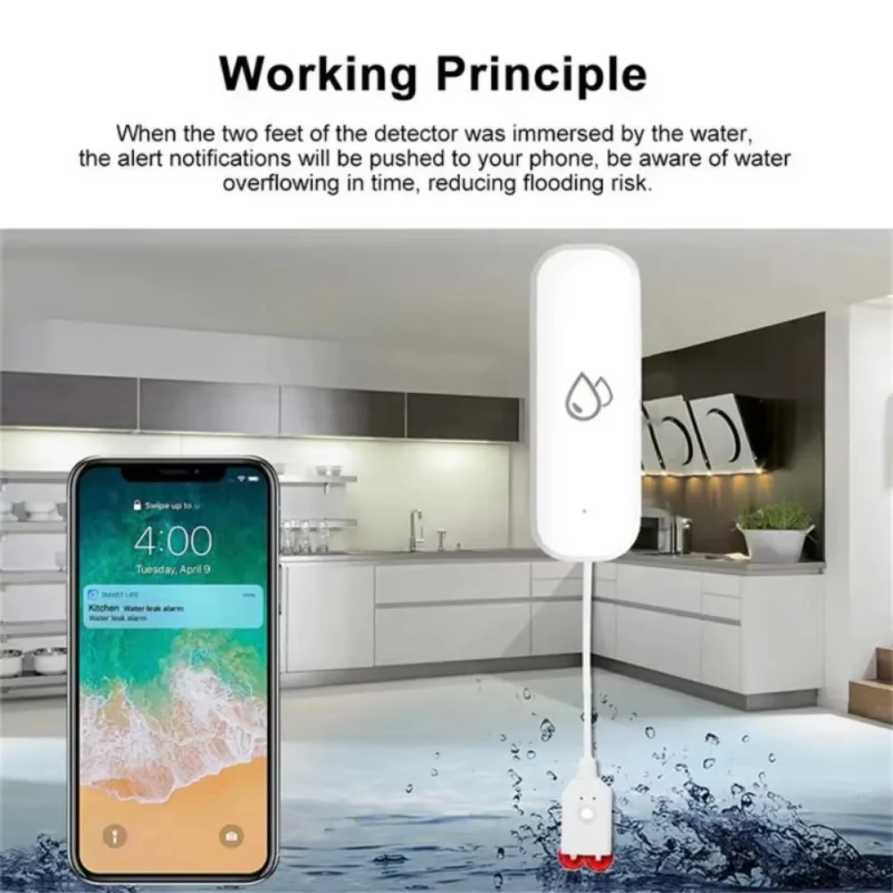Smart WiFi Water Leak Detector with Alarm