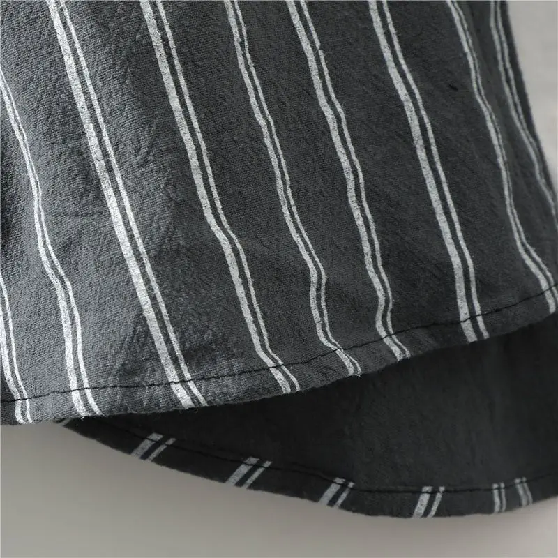 Spring Autumn New Stand Collar Vintage Striped Printing Cotton Shirt Men Loose Casual Cardigan Top Male All-match Fashion Blouse