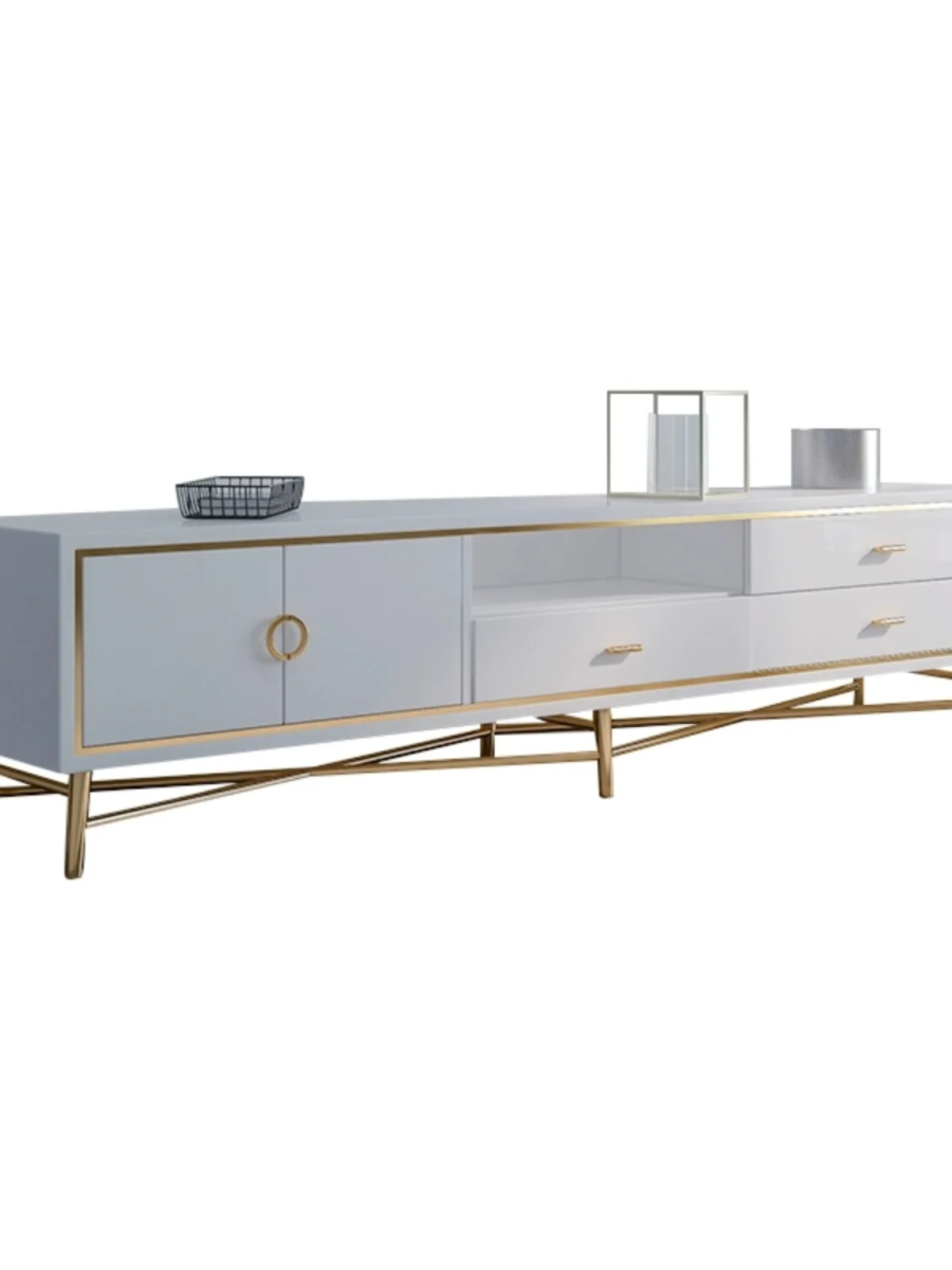 

Modern TV cabinet, light luxury lacquered living room, white coffee table, Nordic combination, high small apartment set