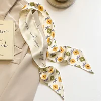 Yellow pastel color multifunctional decoration small silk scarf, women's French hair collar scarf bag accessories - Image 2