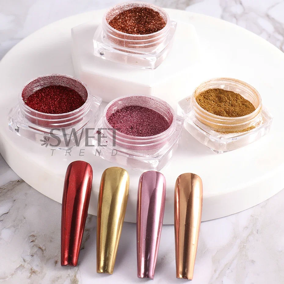 2pcs Magic Mirror Powder Gold Silver Chrome Nail Glitter Metallic Rubbing Dust Gel Polish Pigment Shinning Metal Manicure Decor