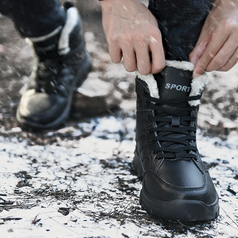 Winter Snow Boots Men Boots Men Snow Boots Waterproof Non-slip Sneakers Winter Warm Outdoor Ankle Rubber Wear-resistant Hiking