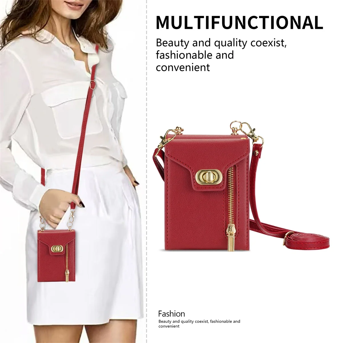 Zipper Wallet Crossbody Phone Case with Card Holder and Leather Cover