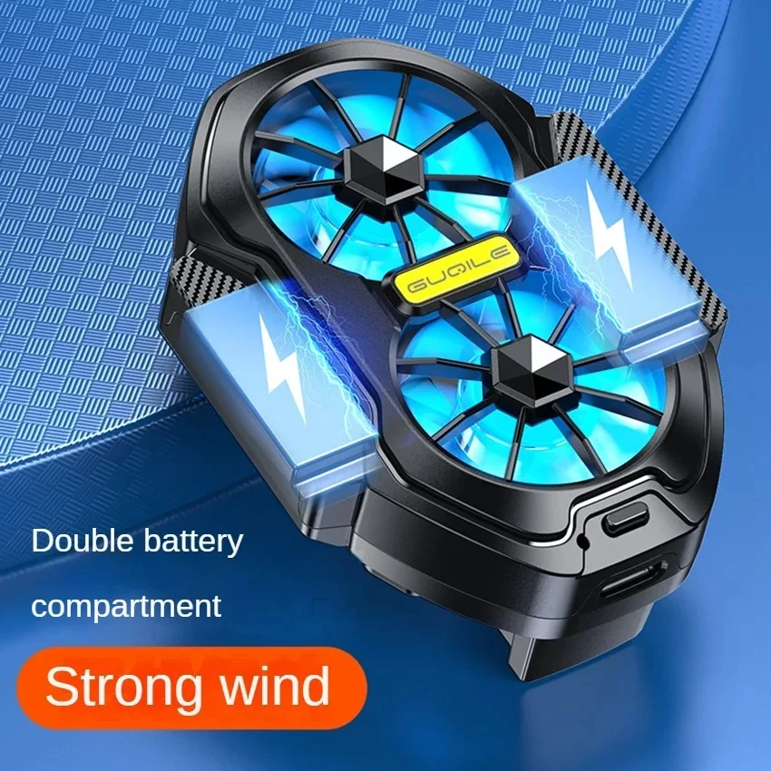 

Dual Turbo Cooling PUBG Game Phone Cooler with Adjustable Wind Power Ultra Long Battery Life Dual Battery Charging/Plug-in