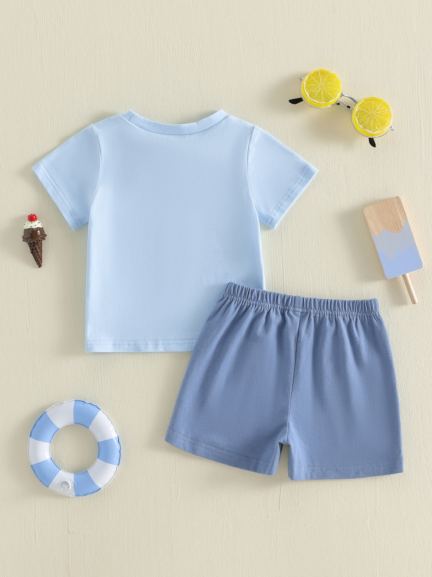 طقم ملابس صيفي للأطفال الصغار من الأولاد، قميص بأكمام قصيرة مطرز بشجرة جوز الهند، وشورت، طقم ملابس لطيف