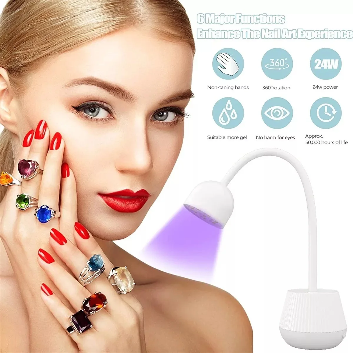 360Rotatable8LEDNailLampBeadsDualLightSourceUVNailDryerDIY