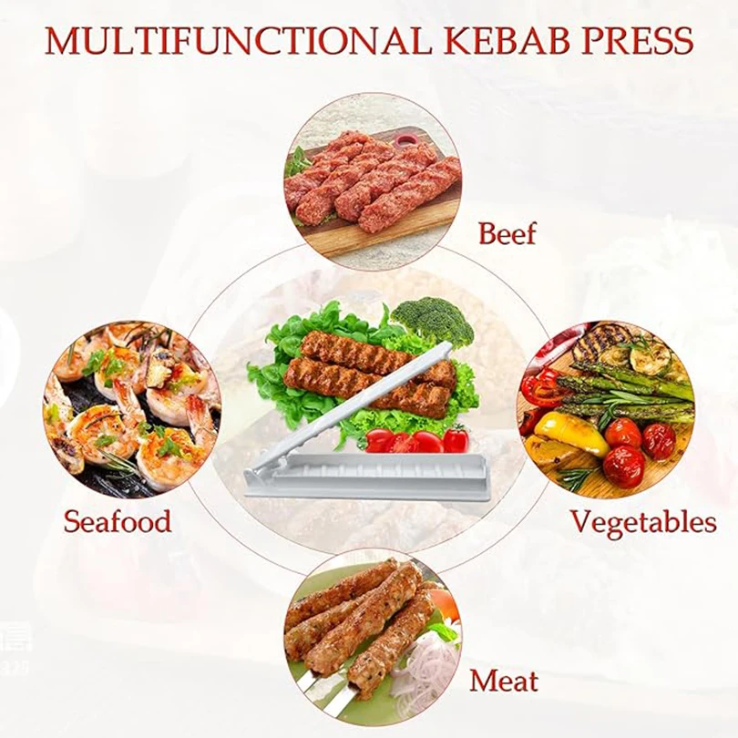 Reusable Kebab Maker Mould Turkey Kebab Maker Press Plastic Manual Kabob Mould for Barbecue Party and Outdoor BBQ Gadget Tools