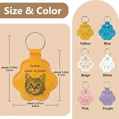 Personalized Pet Photo Leather Keychain Engraved Portrait Dog Cat Paw Fur Memorial Keepsake Loss Gift Pet Lover Keyring Jewelry - Image 3