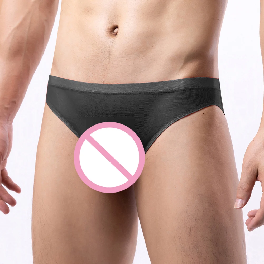 

Sexy Men Ice Silk Briefs Bulge Pouch Underwear Ultra-thin See-Through Panties Gay Man Solid Underpants Seduction Erotic Lingerie