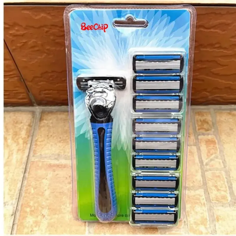 Manual Shaver 9PCS Shaver Six Layer Blade Tool Holders Nine Replacement Cutter Heads Stainless Steel Razor for Men Old Style Blades