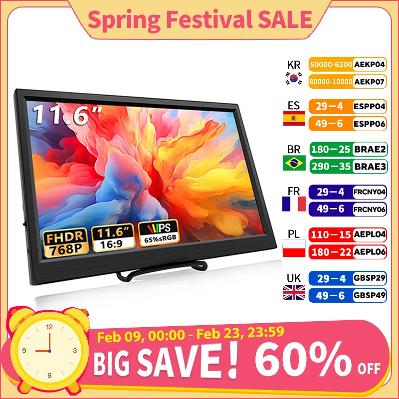 מסך נייד בגודל 11.6 אינץ' HDMI תואם למחשב נייד מסך משחק מורחב ל-Switch/PS4/Xbox/Raspberry Pi