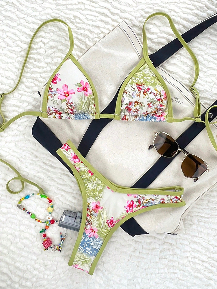 new bikini 2025 European and American swimsuit split print sexy dopamine bikini swimsuit