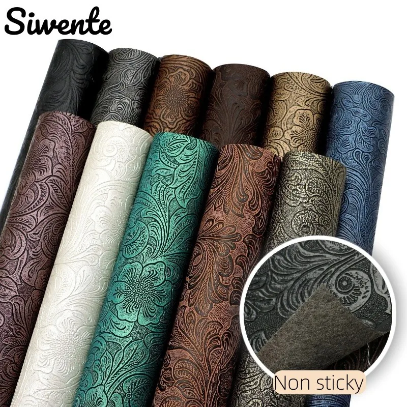 Vintage Floral Texture Non-Adhesive Faux Leather Fabric for Crafting and Decoration