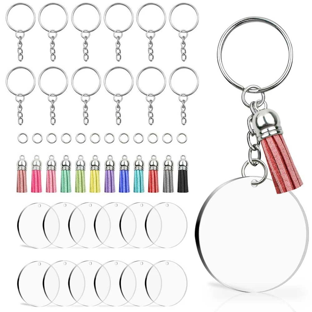 40pcs Round Acrylic Keychain Blanks Set Including Clear Circle