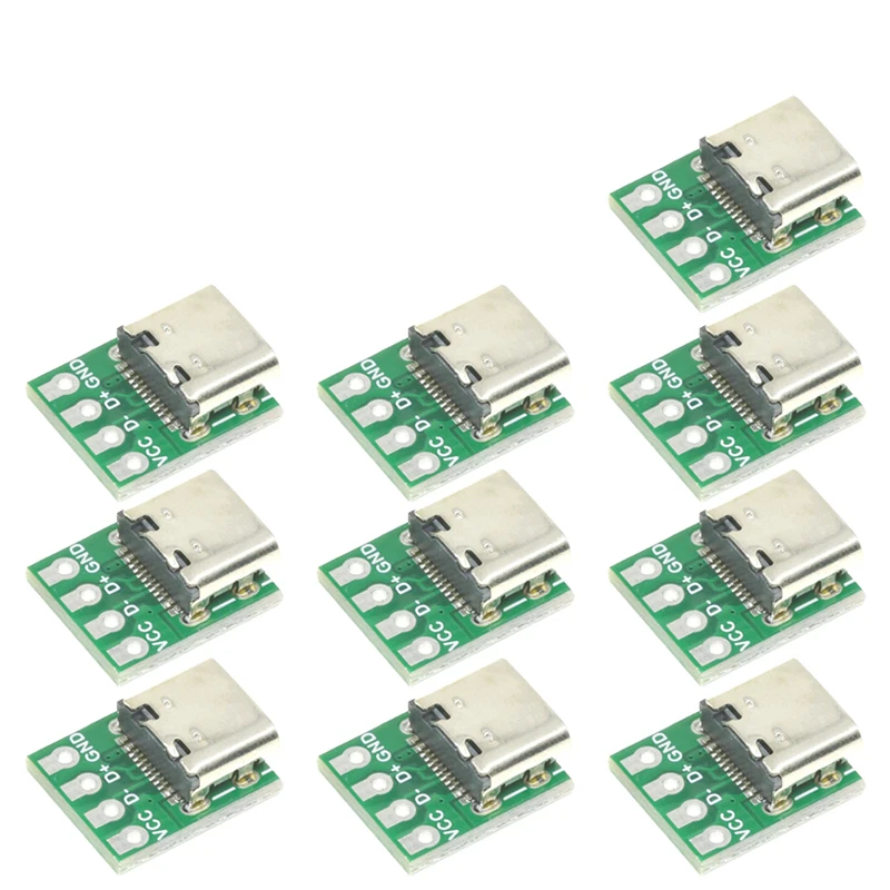 10 Stück USB 3.1 Typ C Stecker 16-Pin Test-Leiterplattenadapter, 2,54 mm Rastermaß 16P Buchse für Datenkabelübertragung