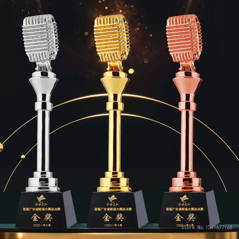 Crystal Note Trophy, Microphone, Gold Microphone Trophy, Custom, Children's Good Voice, Voice Recitation, Competition