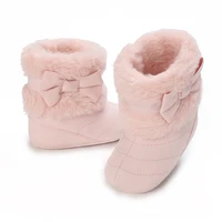 Winter Rubber Sole Baby Girls Boots Cute Bow Warm Plush Pom Snow Shoes Warm Baby Walking Shoes for Toddler Infant First Walkers 3