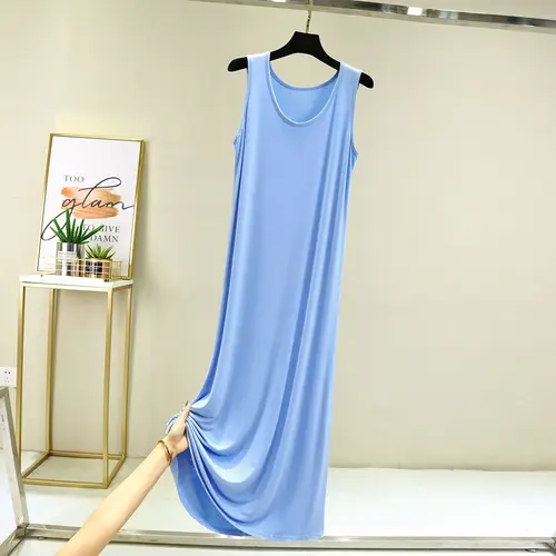 Fdfklak Vestidos Mujer 여성용 캐주얼 모달 나이트 드레스, 민소매 긴 나이트 드레스, 편안한 숙녀 잠옷, 신제품 5