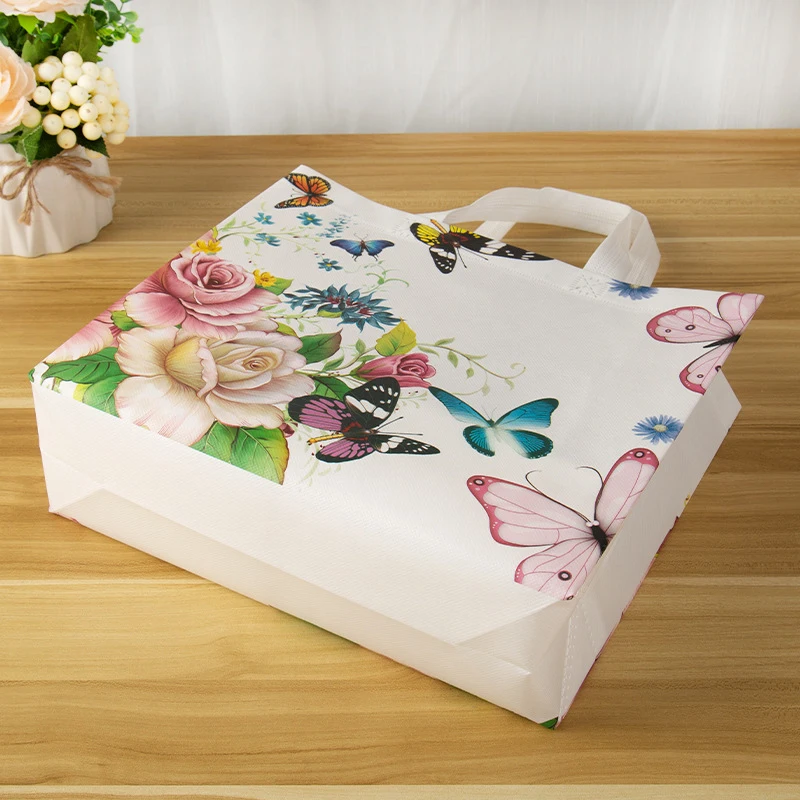 Fashion Flower Shopping Bag Non-woven Fabric Tote Bag Eco Bag Folding Travel Organizer Grocery Storage Bags For Clothes Reusable 4