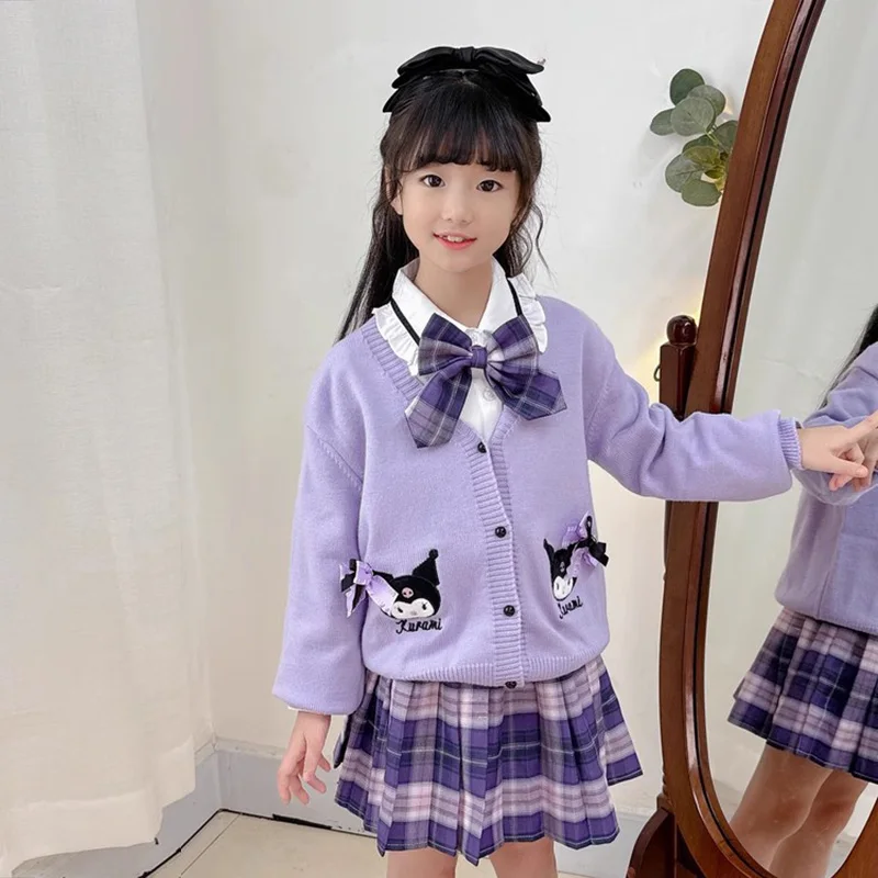 سانريو بلدي ميلودي كورومي الأطفال تأثيري Jk تنورة جديدة أنيمي كلية نمط سترة مشغولة من الصوف مطوي تنورة الاطفال ربيع الخريف مجموعة