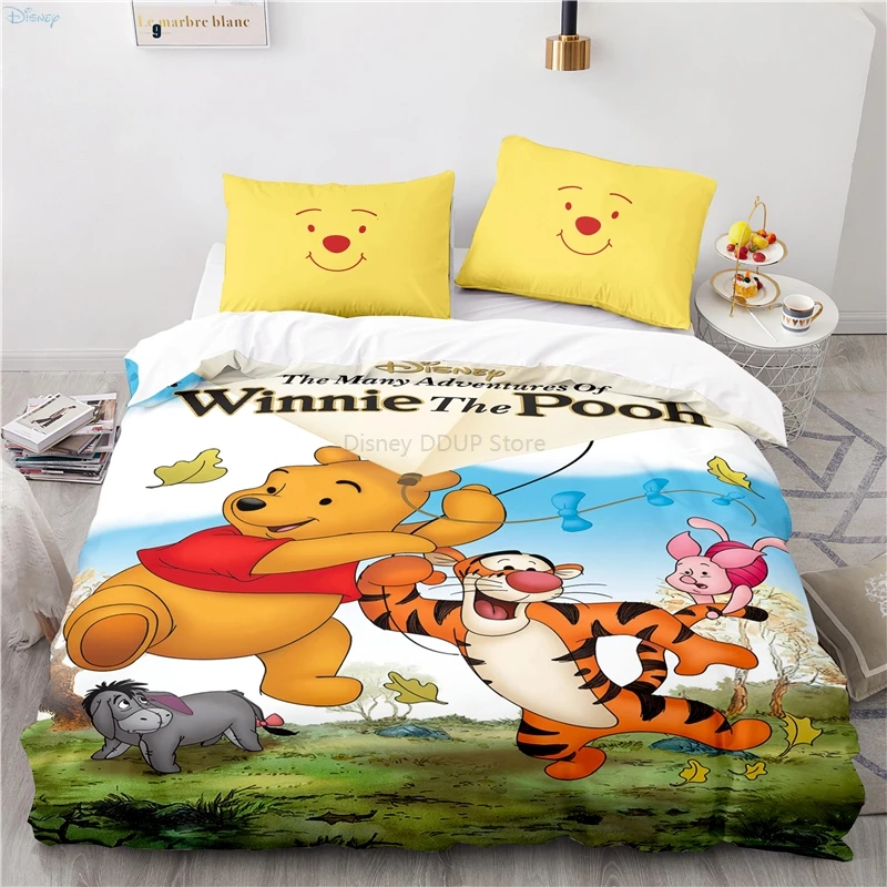 New Disney Cartoon Winnie Pooh Pattern Duvet Cover Set with Pillowcase 3d Bedding Set Single Double Twin Full Queen King Size Bedding Sets hot Bedding Sets