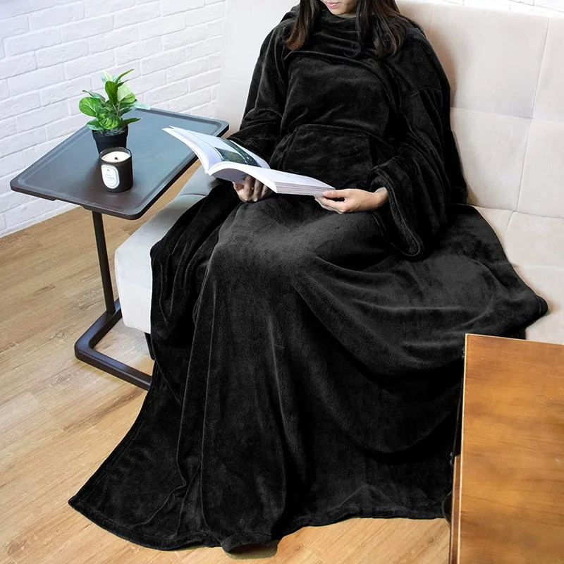 

Large Pocket Lazy Man Sleeve Blanket Multifunctional Wearable Antistatic Flannel Throw Fluffy Soft Sofa Cover Oversized Hoodie