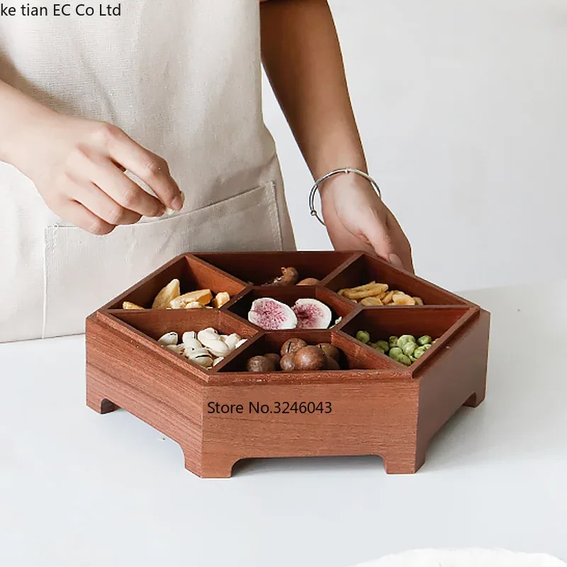 European creative solid wood candy box with lid dry fruit snack box home wooden nuts melon storage wedding gift