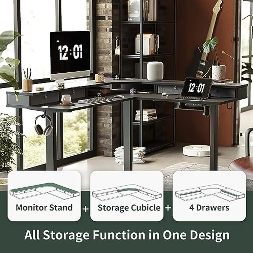 Adjustable Electric L Shaped Standing Desk with Splice Board 63" Corner Gaming Desk 4