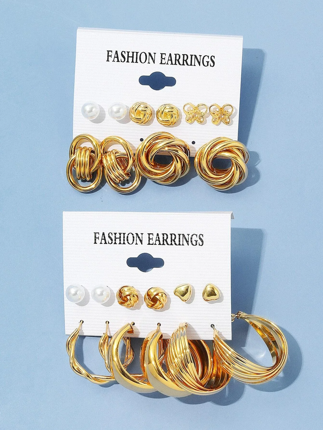 22Pcs/Set Fashion Gold Color Simple Earrings Retro Versatile Heart Faux Pearl Geometric Design Earring Daily Wear Jewelry Gifts