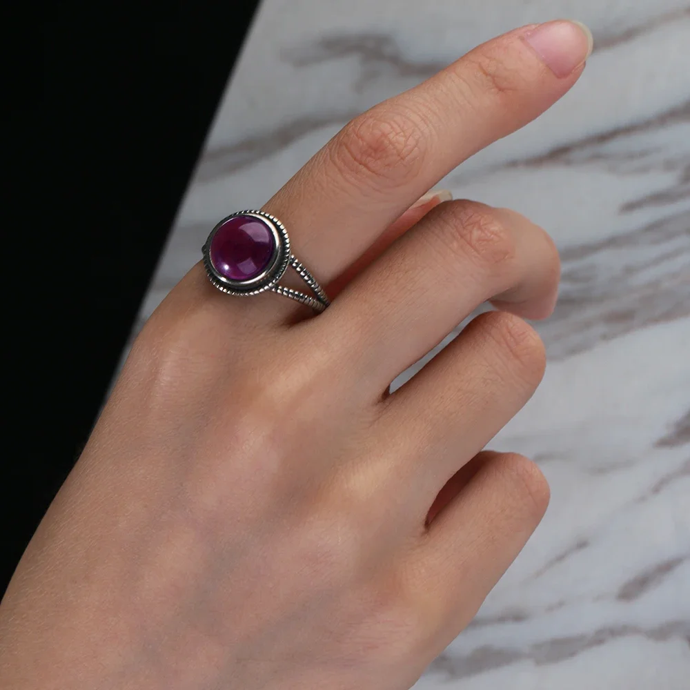 Vintage Natural Amethyst Rings For Women 925 Sterling Silver Jewelry With Natural Stones