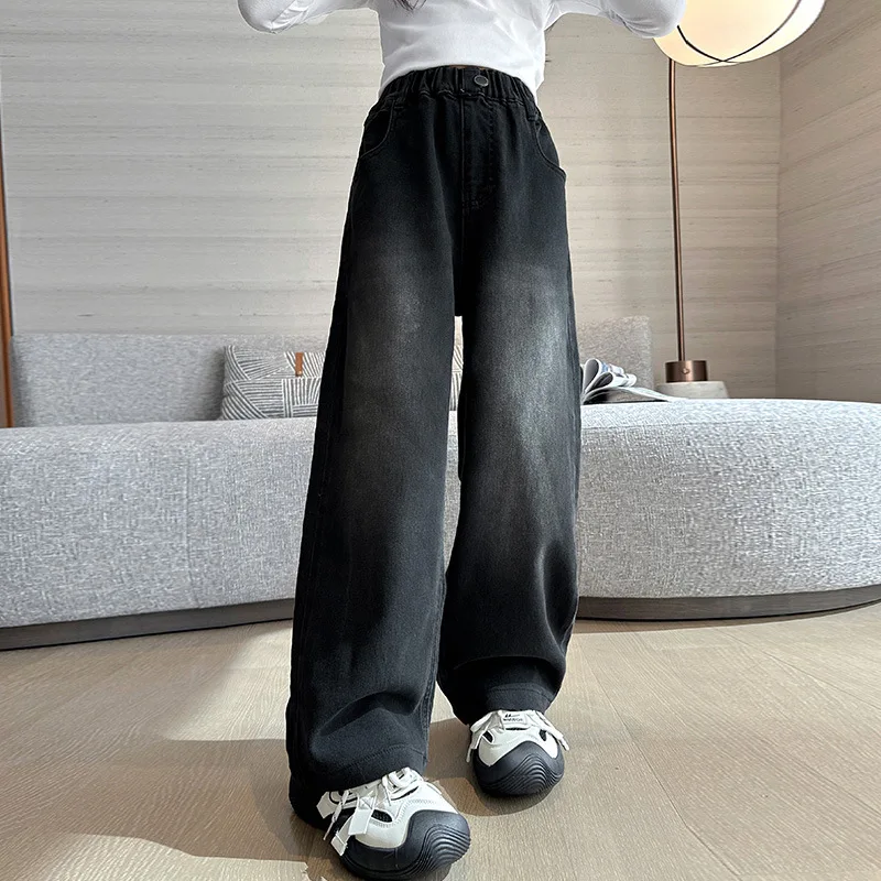 2024 New High Quality Girls Jeans Vintage Denim Wide Leg