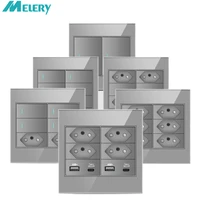 แผงกระจกกันไฟ Melery 4x4 มาตรฐานบราซิล พร้อมเต้ารับ USB Type C สวิตช์ไฟ สีเทา สำหรับสำนักงาน 20A สำหรับบ้าน 1