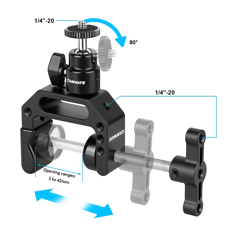 C-Clamp With 360° Swivel Ball Head Support Holder & 1/4"-20 Threaded For Monitor