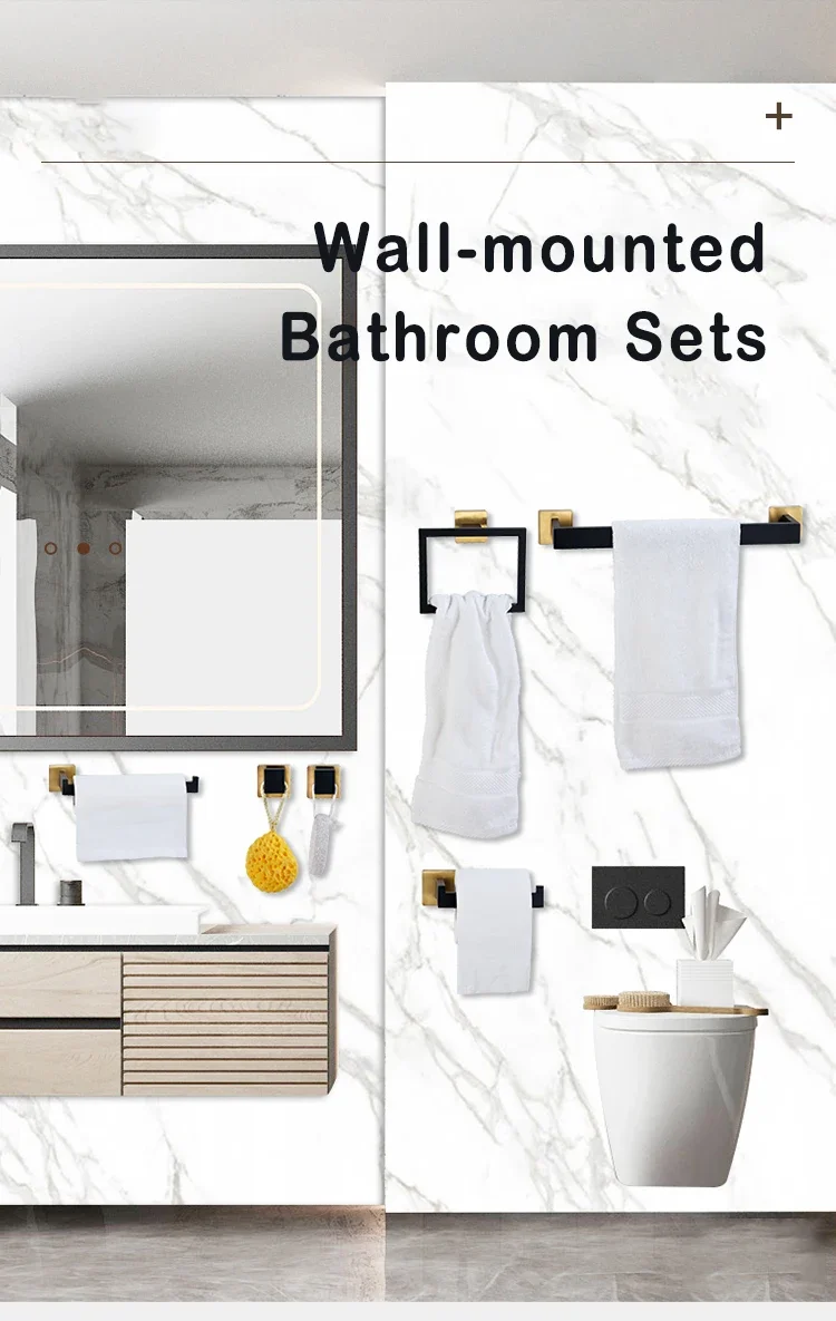 Description Picture 2 of item5PCS/Set Bathroom Shelf Organizer Set Wall Mount Stainless Steel Towel rack Toilet Paper Holder Hook Bathroom Accessories Set