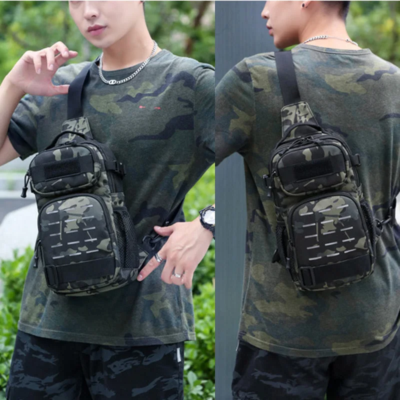 Tactical Sling Shoulder Bags Waterproof Night Reflective Strip Pack EDC New Molle Chest Bag 10L Capacity Wear-resisting black 6