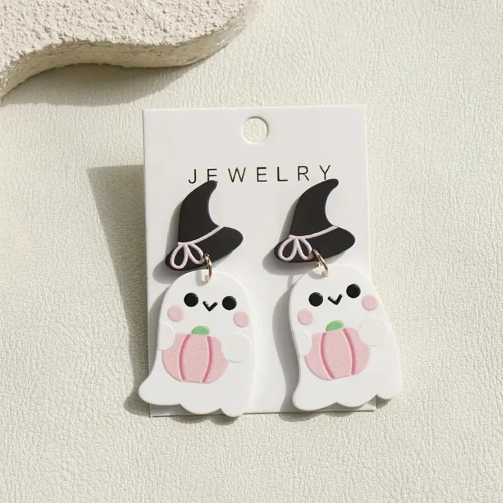 1 Pair Halloween pink Pumpkin Acrylic Dangle Earrings for Women Whimsical Hat Design Halloween Decoration Festive Jewelry Gifts