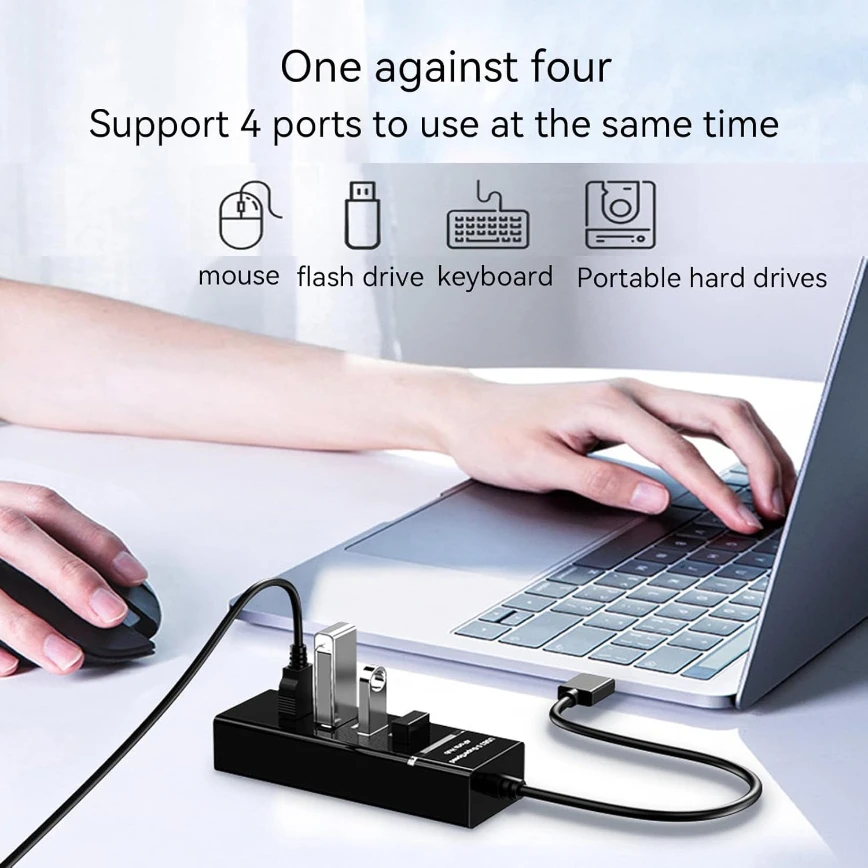 4포트 USB 허브 3.0 USB 데이터 허브 확장기 스플리터 (노트북, PC, 맥북, 맥 프로, 맥 미니, 아이맥, 서피스 프로 및 기타 USB 장치용)