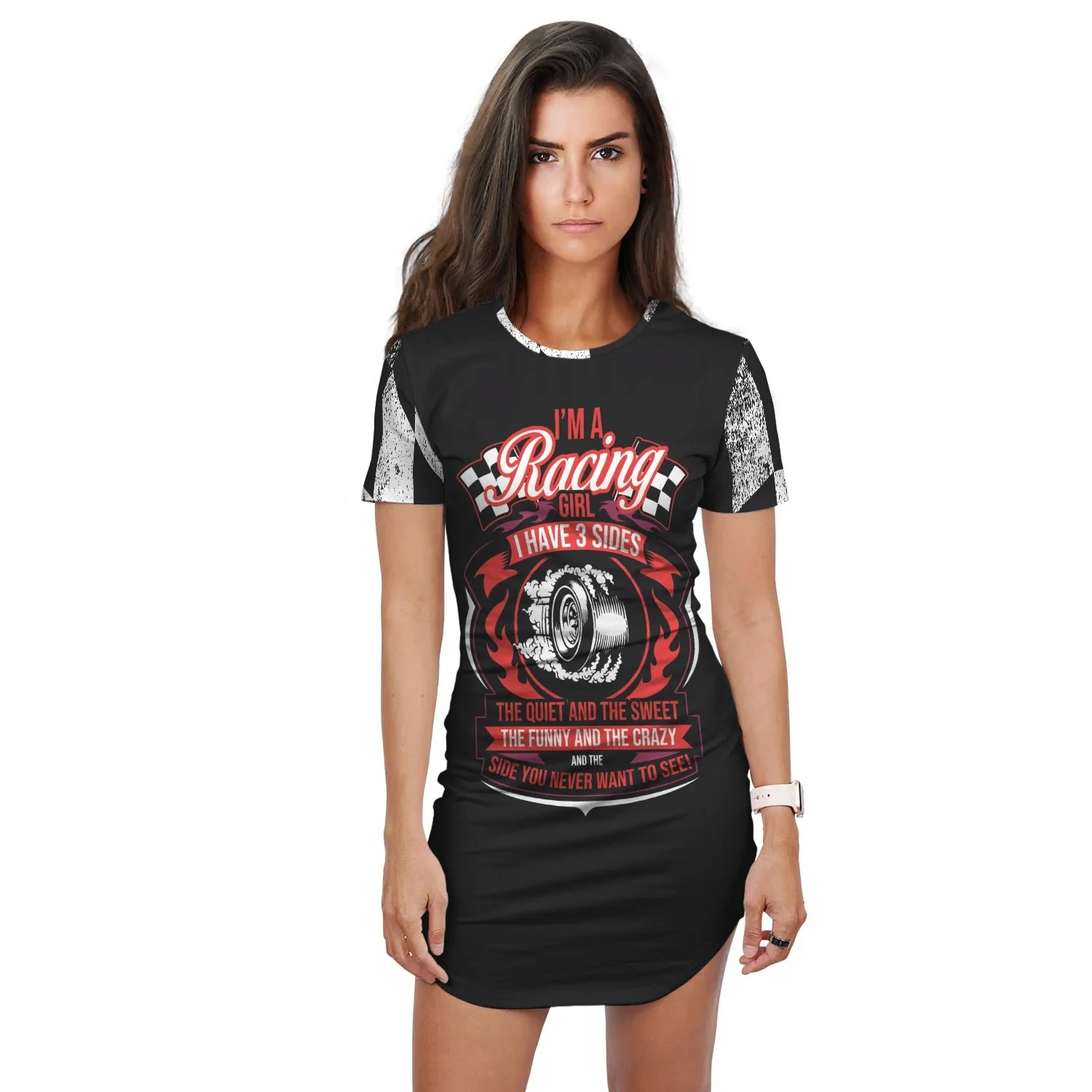 

YX GIRL I'M A RACING GIRL I HAVE 3 SIDES 3D All Over Printed T-SHIRT DRESS Sexy Summer Women Casual Dresses