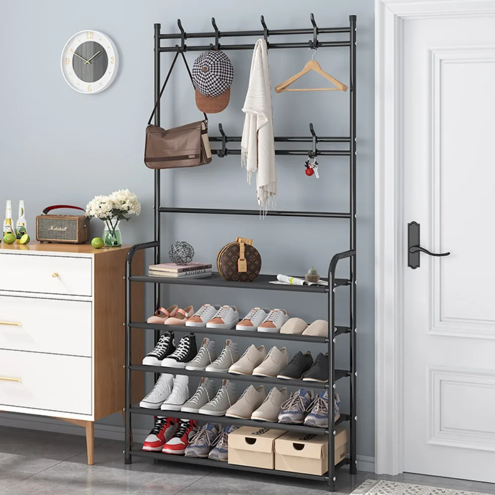 Clothes Hanger Multi-Layer Shoe Rack Doorway DIY Hat And Shoes Shelf Simple Floor-Standing Living Room Organizer Storage Racks