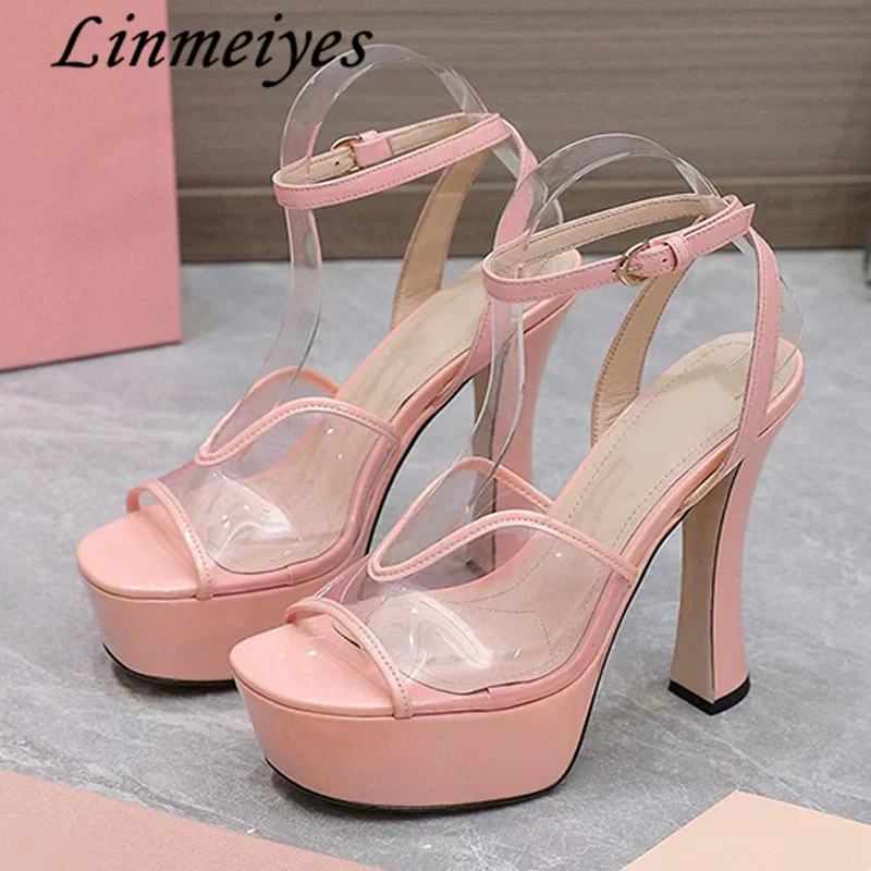 

PVC Wedding High Heel Sandals Women Hot Selling Ball Party Platform Shoes Lady Sexy Thin Heels Sandals Woman Sandalias Mujer