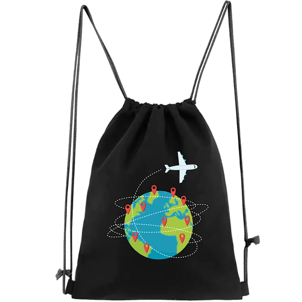 Canvas Drawstring Backpack Gym Drawstring Bag Travel Series Pattern Casual String Shoulders Schoo Bag Travel Storage Backpacks