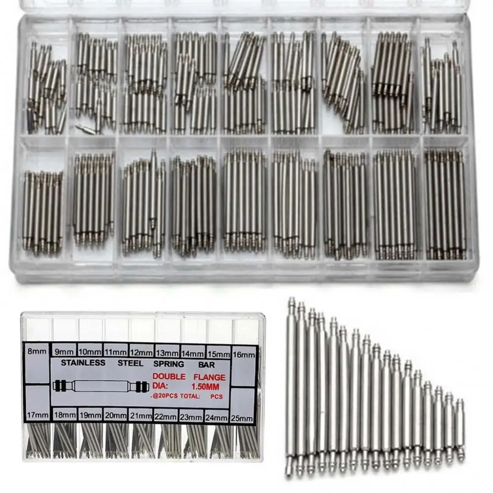 

Wholesale & Dropshipping ！360Pcs 8mm - 25mm Stainless Steel Watch Band Spring Bars Strap Link Pins Tool