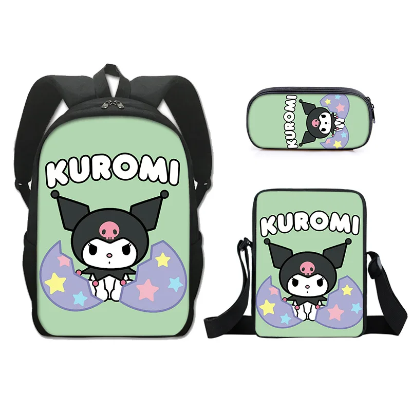 

Sanrio Kuromi Schoolbag Student Backpack Three-piece Polyester Single-layer Pencil Bag Small Satchel Anime Schoolbag