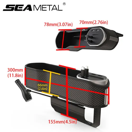 SEAMETAL-자동차 시트 갭 필러 오거나이저, 컵 홀더 포함, 앞 좌석 콘솔, 사이드 포켓, 무선 충전, 타입-C, 라이트닝 포함 2