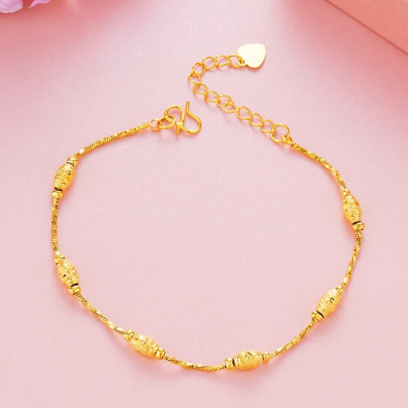 Lucky 24K Gold Plated Charm Big& Small Beads Bracelet For Women Girls Fashion Pure Gold Color Ball Link Chain Bracelet Jewelry 5