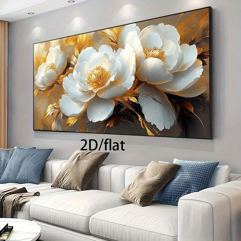 1pc 59.99x119.99 cm Frameless Modern Golden White Peony Canvas Wall Art ...