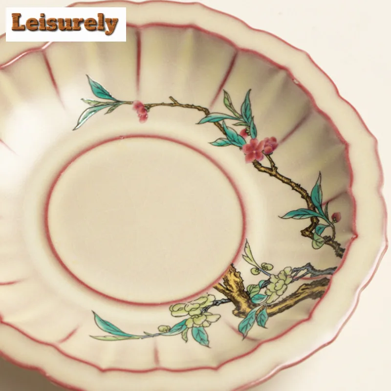 225ml Lard Jelly Ru Kiln Hand Painted Peach Gaiwan Creative Tea Tureen Tea Bowl With Lid Kit Tea Making Cover Bowl For Tea Craft