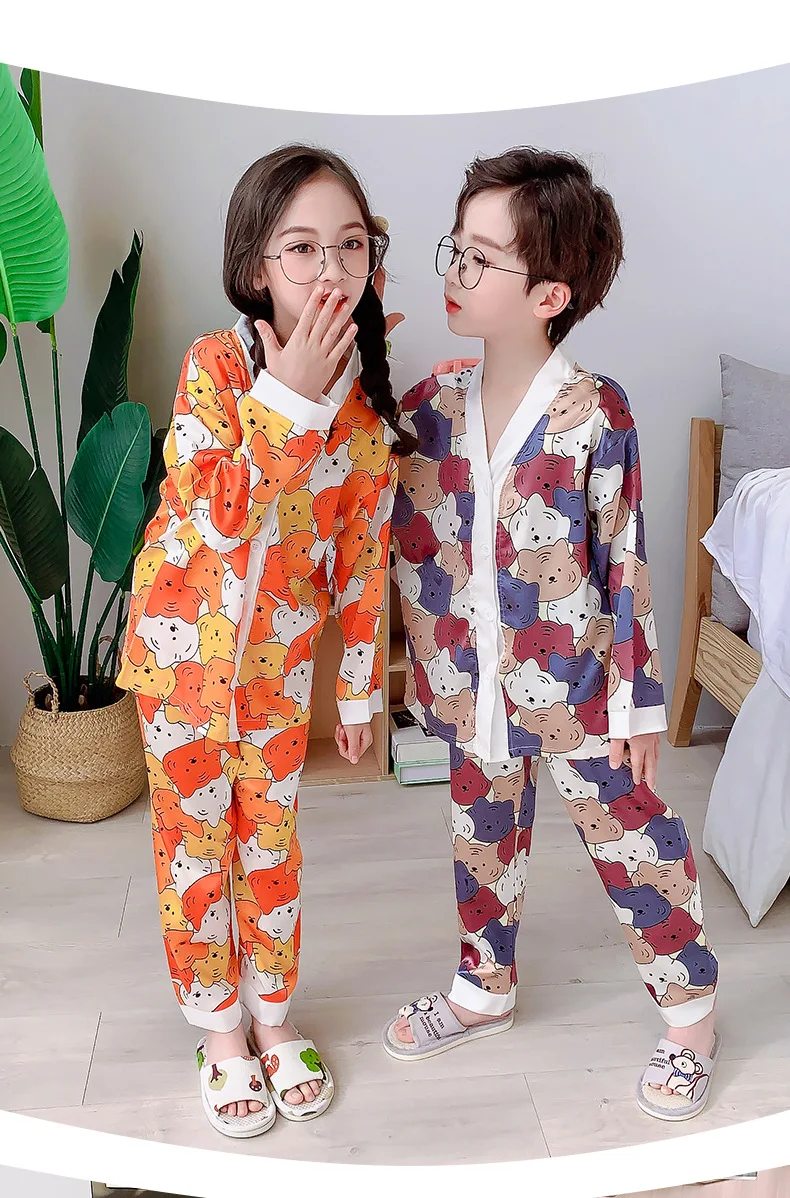 Children's Pajamas Spring Girls Home Wear Clothes Cute Cartoon Long Sleeved Boys Pajamas 3-15Y Kids Sleepwear Clothes Set designer pajama sets