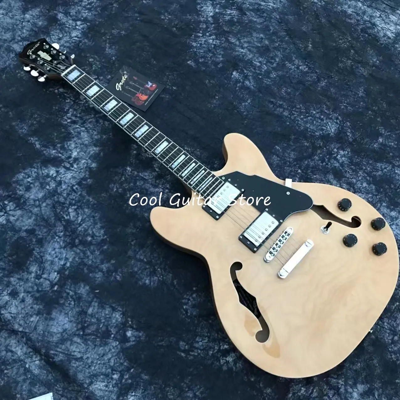 

Grote Electric Guitar, Hollow Body Jazz Model,Natural Wood Color,Ebony Fingerboard,Black Pickguard,Free Shipping